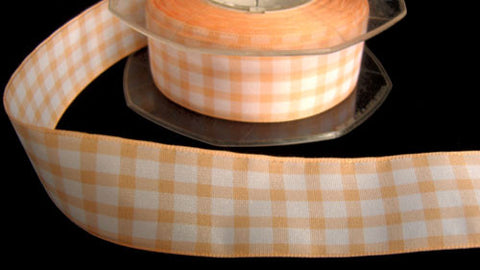 R3980 26mm Peach and White Gingham Ribbon - Ribbonmoon