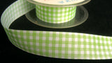 R3989 25mm Spring Green and White Taffeta Gingham Ribbon - Ribbonmoon