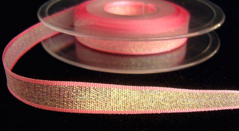 R4249 10mm Rose Pink Metallic Dazzle Iridescent Lame Ribbon - Ribbonmoon