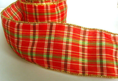 R4439 63mm Tartan Ribbon with Metallic Wired Borders - Ribbonmoon