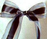 R5248 45mm Navy Satin, Sheer and Metallic Gold Striped Ribbon - Ribbonmoon