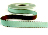 R5546 11mm Duck Egg Blue and Brown Satin Ribbon with Banded Edges