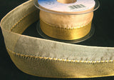 R1670 40mm Cream and Gold Shot Sheer Ribbon with a Gimp Stitch