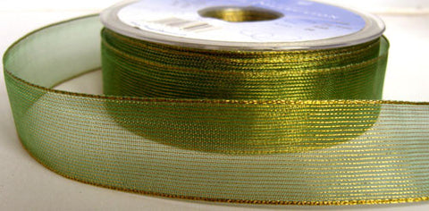 R5627 25mm Green and Gold Metallic Shot Mesh Ribbon by Berisfords - Ribbonmoon