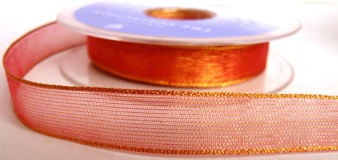 R5634 15mm Red and Gold Metallic Shot Mesh Ribbon by Berisfords - Ribbonmoon