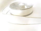 R6618 25mm White Double Faced Satin Ribbon, Metallic Silver Edge