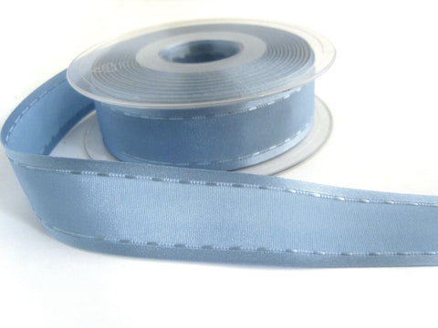 R6934 25mm Cornflower Blue "Retro Stitch" Ribbon. Satin Borders,Taffeta Centre