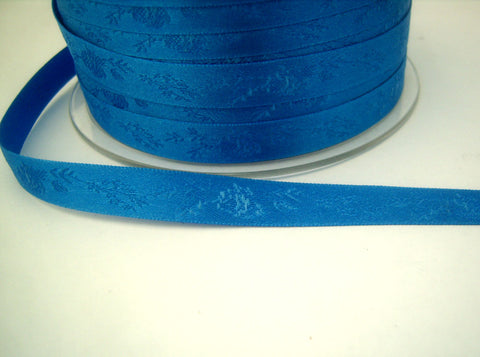 R7027C 10mm Dark Royal Blue Jacquard Rose Satin Ribbon