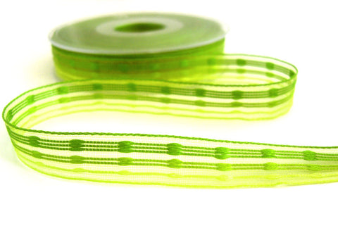 R7042 15mm Greens Sheer Ribbon with Woven Silk Stripes by Berisfords