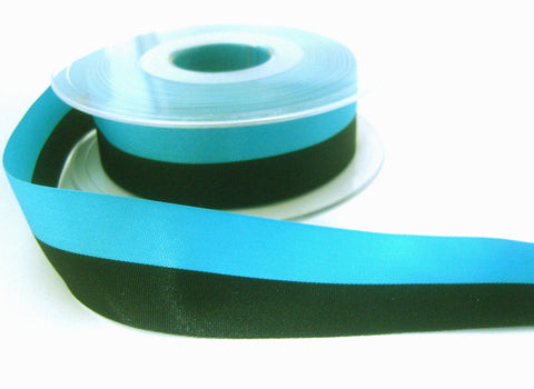 R7408 27mm Black and Peacock Blue Bold Stripe Polyester Taffeta Ribbon