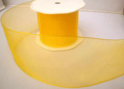 R7899 70mm Deep Yellow Super Sheer Ribbon, Wire Edged - Ribbonmoon