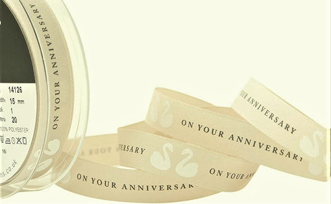 R9278 15mm Pumice Rustic Taffeta Ribbon.Swans-ON YOUR ANNIVERSARY