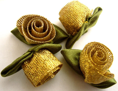 RB211 32mm Metallic Gold Lurex and Satin Ribbon Rose Bow