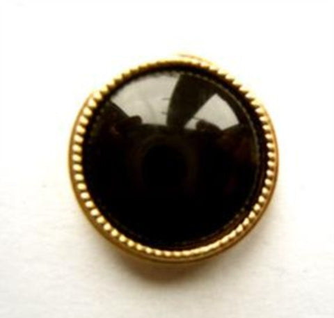 B9233 18mm Black Gloss Shank Button with a Gilded Gold Poly Rim - Ribbonmoon