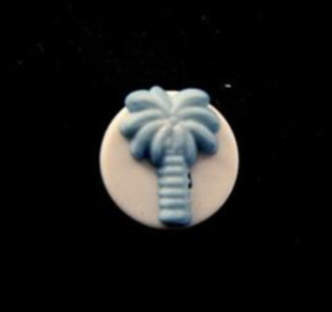 B14356 12mm Matt Blue Palm Tree Design Novelty Shank Button - Ribbonmoon