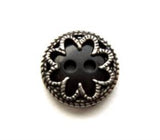 B13948 15mm Antique Silver Metal Alloy and Gloss Black 2 Hole Button - Ribbonmoon