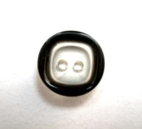 B16268 13mm Clear Glass Effect 2 Hole Button with a Black Rim - Ribbonmoon