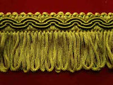 FT905 34mm Moss Green Looped Fringe on a Decorated Braid - Ribbonmoon