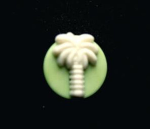 B11005 12mm Mint and White Matt Palm Tree Design Shank Button - Ribbonmoon