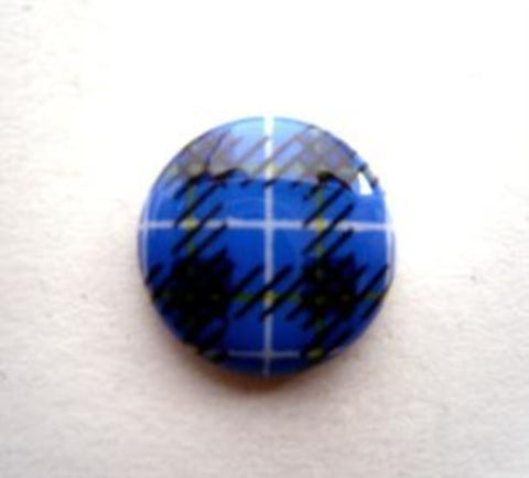 B9259 14mm Royal Blue Tartan Design Glossy Shank Button - Ribbonmoon