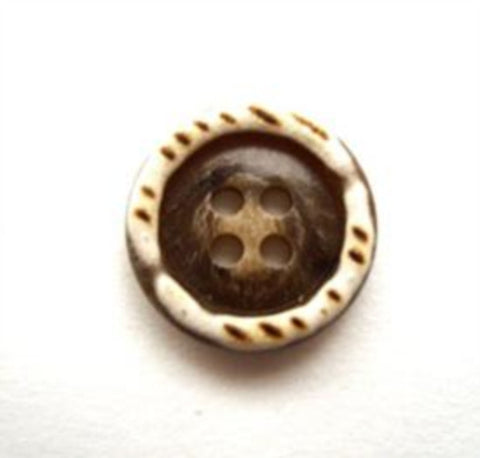 B11311 15mm Frosted Brown and Natural 4 Hole Button - Ribbonmoon