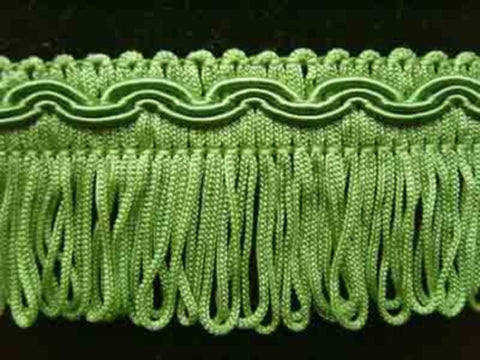 FT1007 4cm Apple Greens Looped Fringe on a Decorated Braid - Ribbonmoon