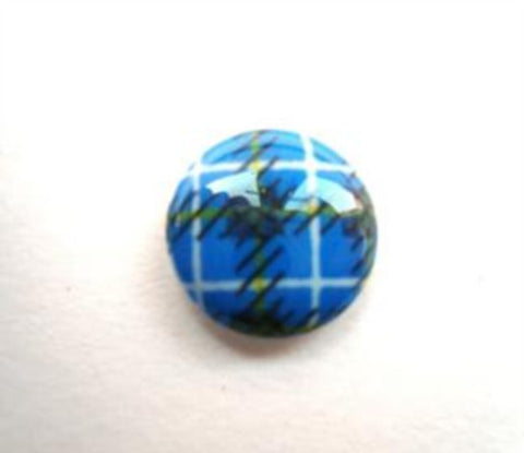 B9354 13mm Blue Tartan Design Glossy Shank Button - Ribbonmoon