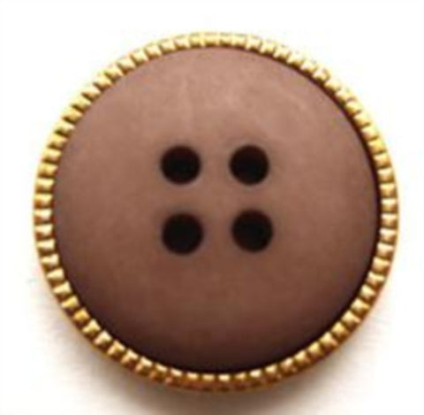 B11439 21mm Misty Brown Matt Centre 4 Hole Button,Gilded Poly Rim - Ribbonmoon