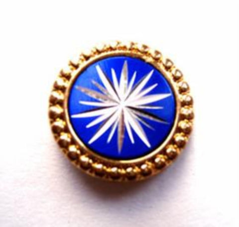 B17844 17mm Gold, Royal Blue and Silver Metal Shank Button - Ribbonmoon