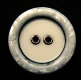 B15181 20mm Ivory and Grey 2 Hole Button, Shimmery Rim Metal Ringed Holes - Ribbonmoon