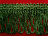 FT1872 35mm Deep Leaf Green Looped Fringe on a Decorated Braid - Ribbonmoon