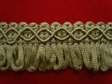 FT881 23mm Pale Khaki Green Looped Fringe on a Decorated Braid - Ribbonmoon