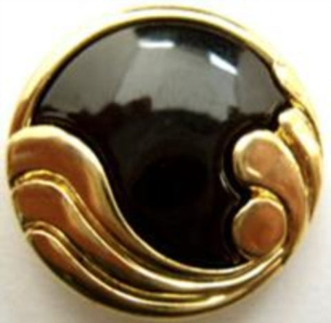 B14937 25mm Black Gloss and Gilded Gold Poly Shank Button - Ribbonmoon