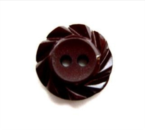 B13088 15mm Dark Brown 2 Hole Button with a Fluted Edge - Ribbonmoon