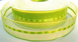 R7468 25mm Lime, Sunny Lime Sheer, Satin Borders, Banded Stripe Ribbon - Ribbonmoon