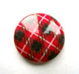 B11497 18mm Red Tartan Design Glossy Shank Button - Ribbonmoon