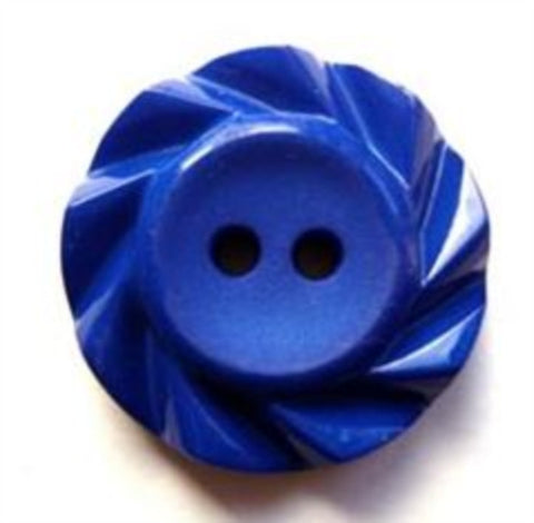 B17230 21mm Royal Blue Matt Centre 2 Hole Button with a Fluted Edge - Ribbonmoon