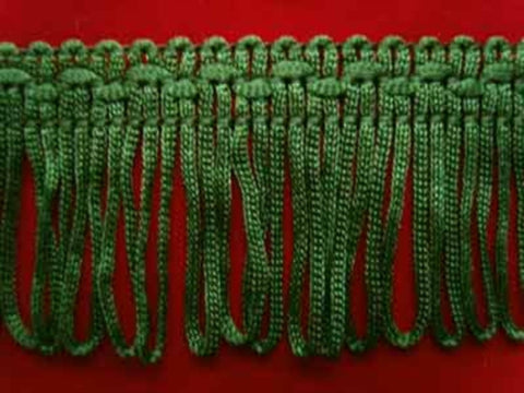 FT1869 35mm Dusky Bottle Green Looped Fringe on a Decorated Braid - Ribbonmoon