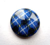 B11493 18mm Royal Blue Tartan Design Glossy Shank Button - Ribbonmoon