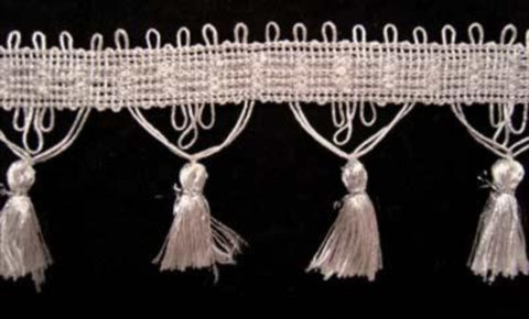 FT079 66mm Metallic Silver Lurex Tassel Fringe - Ribbonmoon