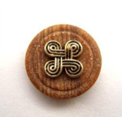 B14877 17mm Wood Effect Shank Button with a Gilded Gold Poly Centre - Ribbonmoon