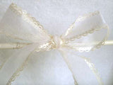 R1717 32mm White Sheer Ribbon with Ivory Acetate Borders - Ribbonmoon