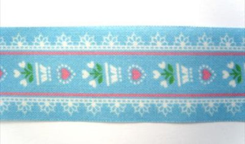 R4159 28mm Blue 100% Cotton Flower Design Ribbon - Ribbonmoon