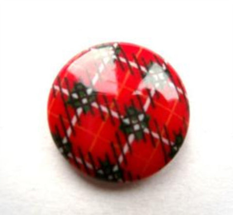 B11516 18mm Red Tartan Design Glossy Shank Button - Ribbonmoon