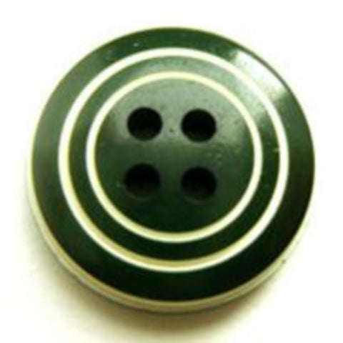 B8899 19mm Holly Green and Natural White Ringed 4 Hole Button - Ribbonmoon