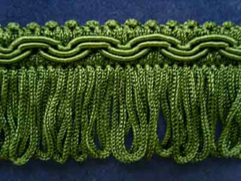 FT399 33mm Deep Cypress Green Looped Fringe on a Decorated Braid - Ribbonmoon