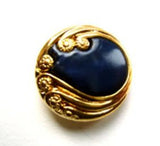 B12179 18mm Gilded Gold Poly Rim, Navy Centre Shank Button - Ribbonmoon