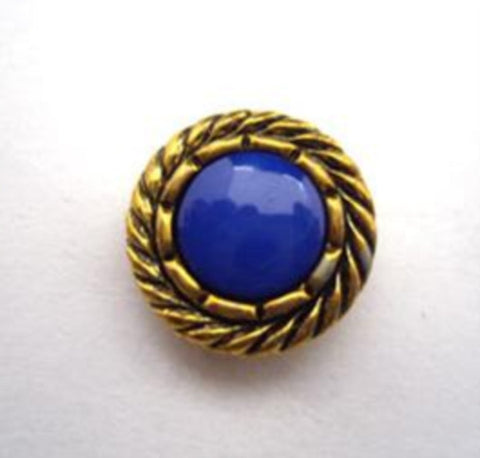 B14535 15mm Royal Blue Honeycomb Shank Button, Gilded Gold Poly Rim - Ribbonmoon