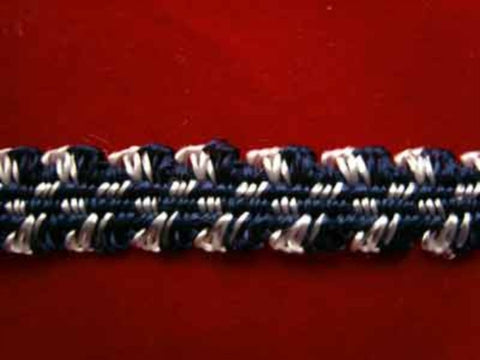 FT1036 12mm Rich Navy and White Soft Braid Trim - Ribbonmoon