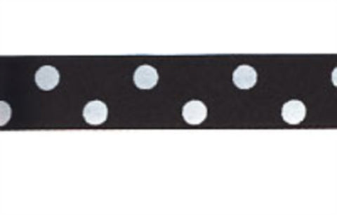 RSTICK08 15mm Black and White Adhesive Backed Satin Polka Ribbon. 3 Metre Roll - Ribbonmoon